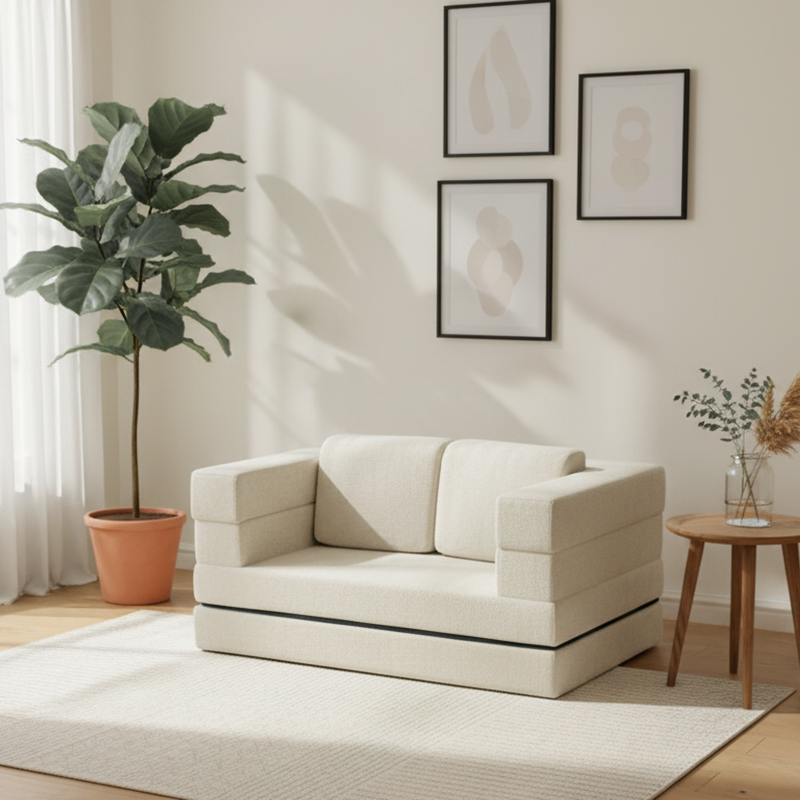 Modern Minimalist Foldable Sofa Bed For Living Room &amp; Bedroom - Chenille Compression Convertible Couch With High Resilience Foam For Small Spaces