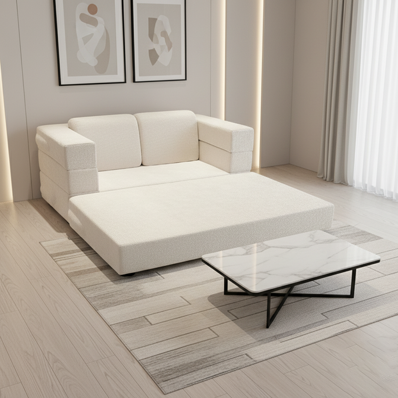 Modern Minimalist Foldable Sofa Bed For Living Room &amp; Bedroom - Chenille Compression Convertible Couch With High Resilience Foam For Small Spaces