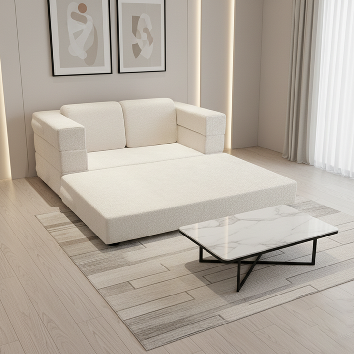 Modern Minimalist Foldable Sofa Bed For Living Room &amp; Bedroom - Chenille Compression Convertible Couch With High Resilience Foam For Small Spaces