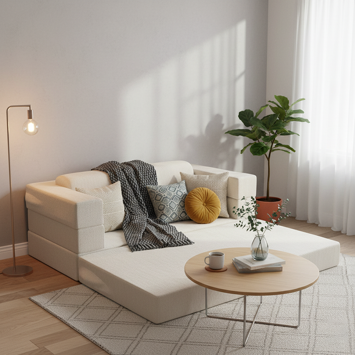 Modern Minimalist Foldable Sofa Bed For Living Room &amp; Bedroom - Chenille Compression Convertible Couch With High Resilience Foam For Small Spaces