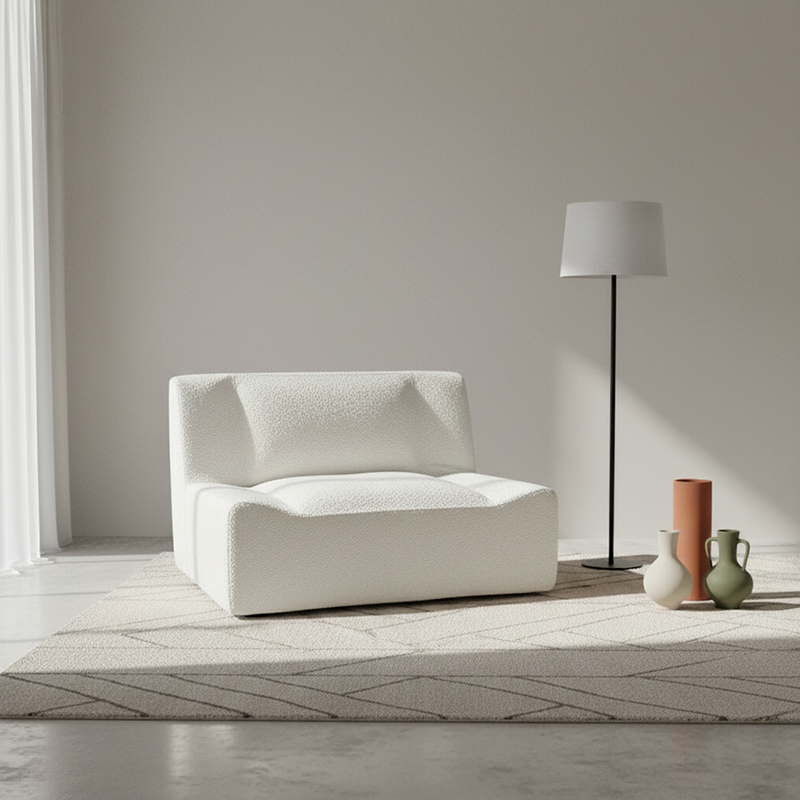 Modern Minimalist Sherpa Compression Sofa - Frame-Free High Resilience Foam Couch For Living Room