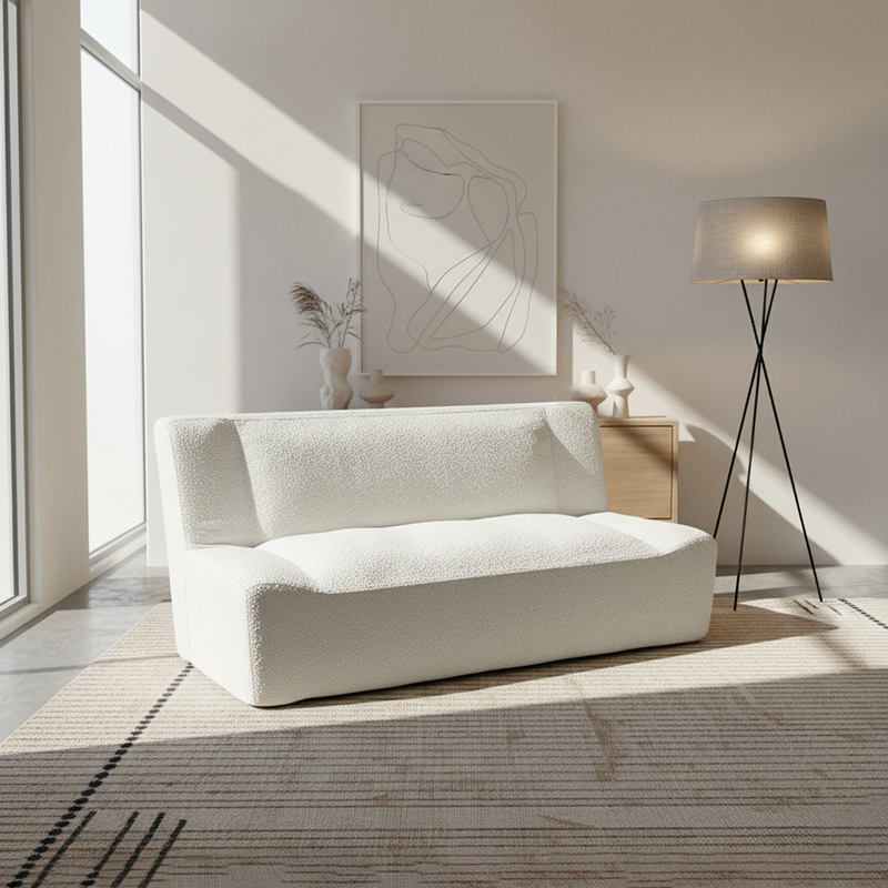 Modern Minimalist Sherpa Compression Sofa - Frame-Free High Resilience Foam Couch For Living Room