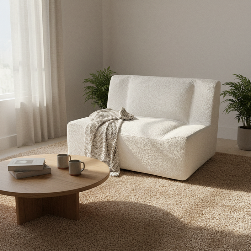 Modern Minimalist Sherpa Compression Sofa - Frame-Free High Resilience Foam Couch For Living Room