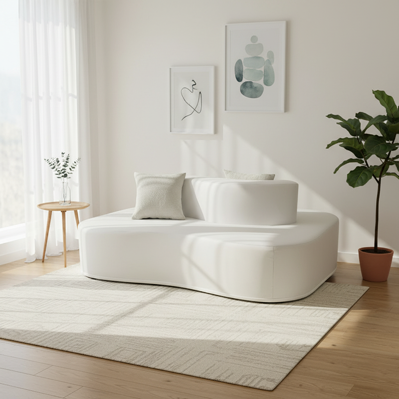 Modern Minimalist Chenille Sectional Sofa - Compression Frame-Free Curved Couch With High Resilience Foam For Multi-Person Seating