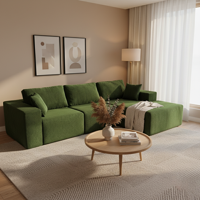 Moderner minimalistischer Cord-Sofa mit Kompressionsabschnitt - Rahmenfreies Hochleistungs-Schaumsofa für das Wohnzimmer 