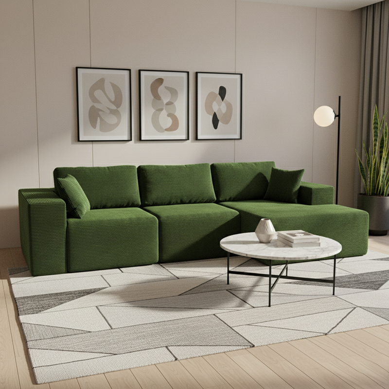 Moderner minimalistischer Cord-Sofa mit Kompressionsabschnitt - Rahmenfreies Hochleistungs-Schaumsofa für das Wohnzimmer 