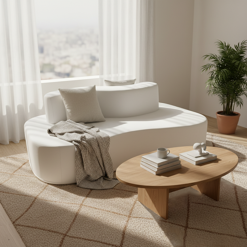 Modern Minimalist Chenille Sectional Sofa - Compression Frame-Free Curved Couch With High Resilience Foam For Multi-Person Seating