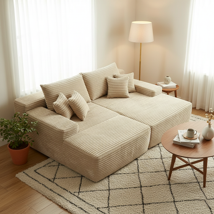 Sofá cama moderno de pana - sofá modular sin marco para el suelo con espuma de alta resiliencia para sala de estar y dormitorio 