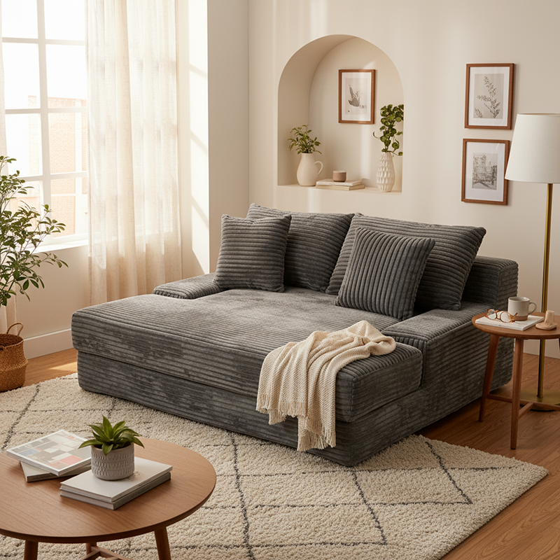 Sofá cama moderno de pana - sofá modular sin marco para el suelo con espuma de alta resiliencia para sala de estar y dormitorio 