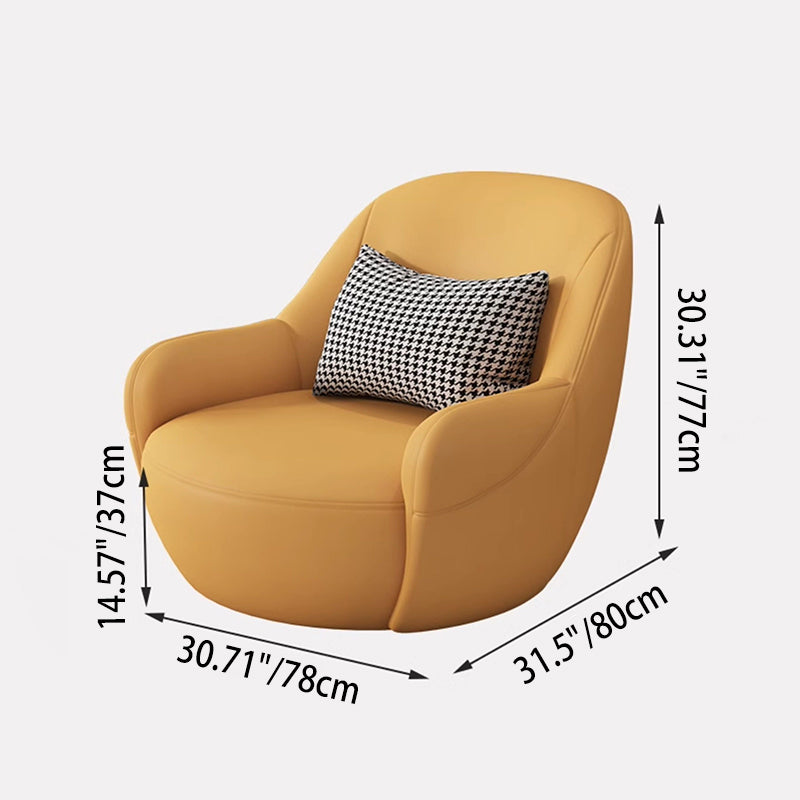 Modern Minimalist Faux Leather Rounded Accent Chair With Armrests &amp; Backrest For Living Room