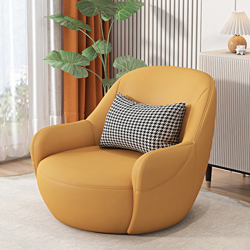 Modern Minimalist Faux Leather Rounded Accent Chair With Armrests &amp; Backrest For Living Room