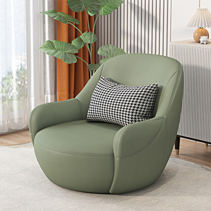 Modern Minimalist Faux Leather Rounded Accent Chair With Armrests &amp; Backrest For Living Room