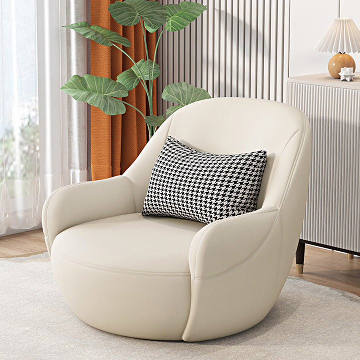 Modern Minimalist Faux Leather Rounded Accent Chair With Armrests &amp; Backrest For Living Room