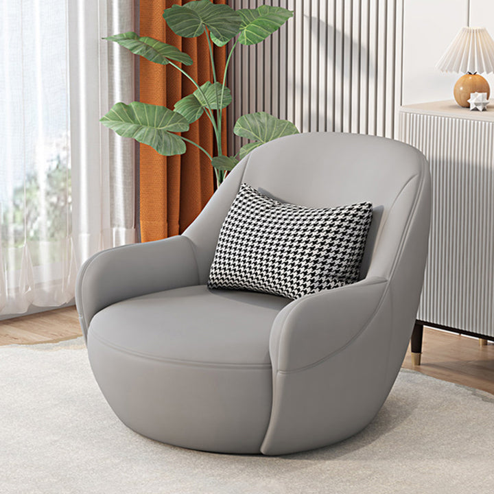 Modern Minimalist Faux Leather Rounded Accent Chair With Armrests &amp; Backrest For Living Room