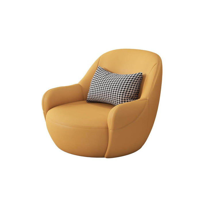 Modern Minimalist Faux Leather Rounded Accent Chair With Armrests &amp; Backrest For Living Room