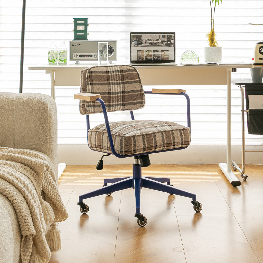 Zeitgenössischer Retro-Drehstuhl aus Aluminiumlegierung, Edelstahlgewebe, mit abgerundeter, verstellbarer Höhe, Armlehnen &amp; Rädern für das Home Office und Schlafzimmer 