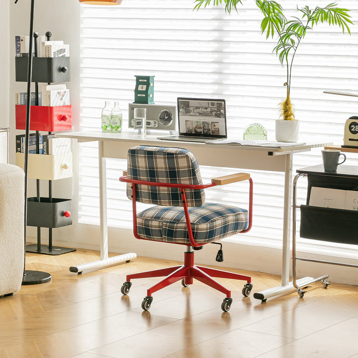 Zeitgenössischer Retro-Drehstuhl aus Aluminiumlegierung, Edelstahlgewebe, mit abgerundeter, verstellbarer Höhe, Armlehnen &amp; Rädern für das Home Office und Schlafzimmer 