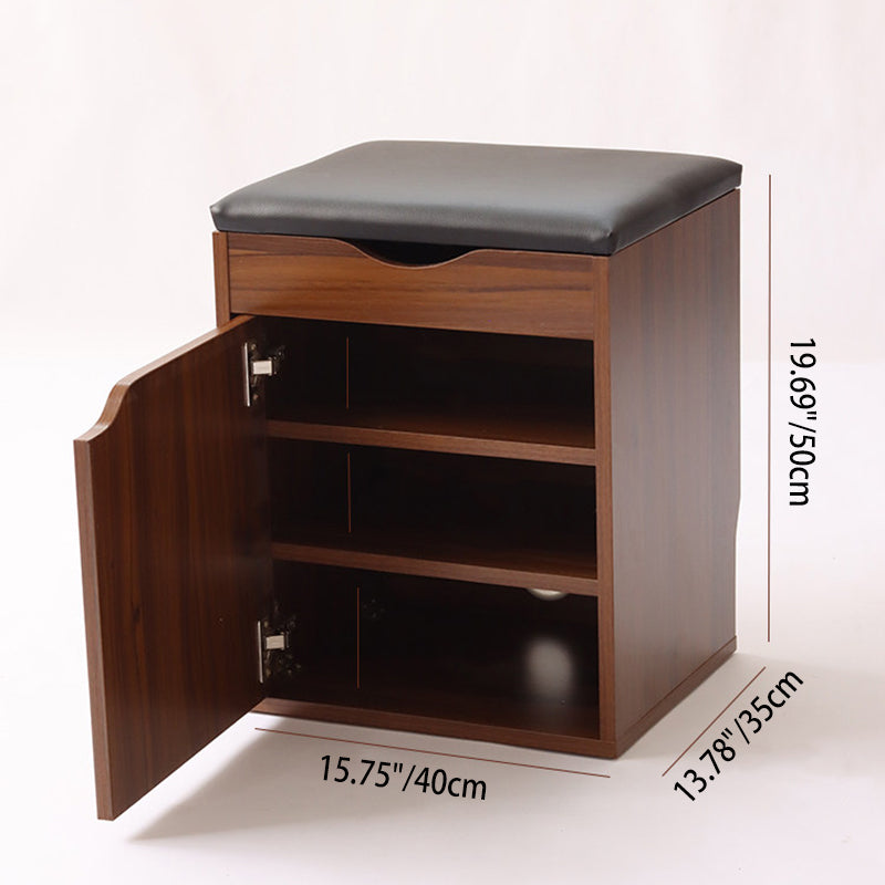 Modern Minimalist Faux Leather Particle Board Rectangular Shoe Bench With 2/3-Tier Storage With Seating For Entryway
