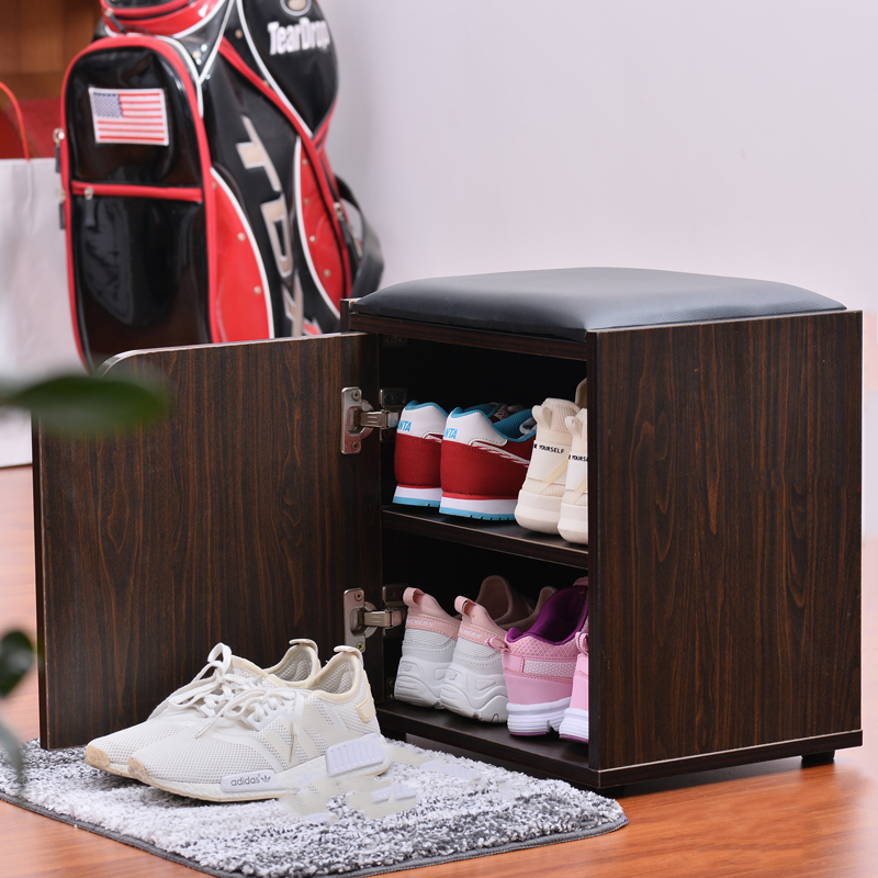 Modern Minimalist Faux Leather Particle Board Rectangular Shoe Bench With 2/3-Tier Storage With Seating For Entryway