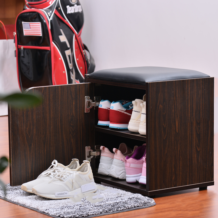 Modern Minimalist Faux Leather Particle Board Rectangular Shoe Bench With 2/3-Tier Storage With Seating For Entryway