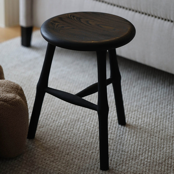 Tabouret rond traditionnel japonais en bois de frêne massif pour salon 