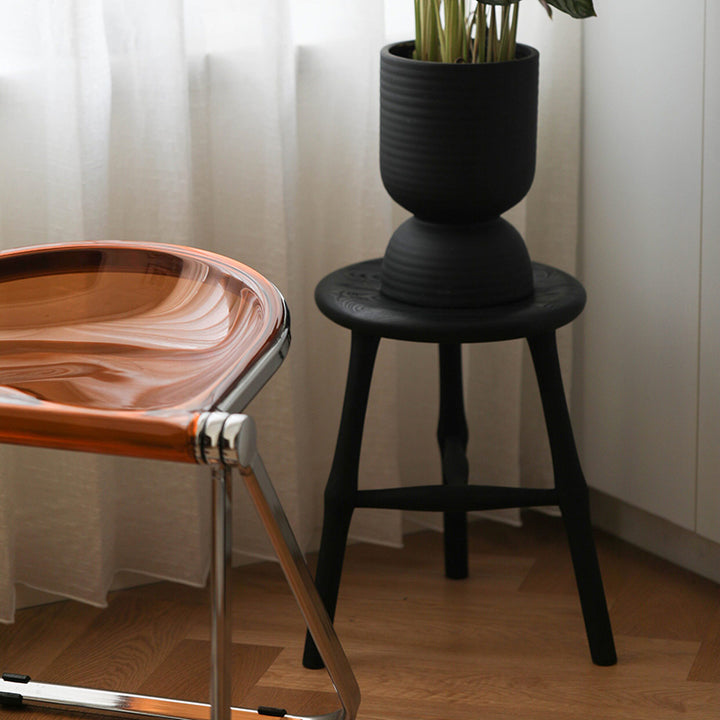 Tabouret rond traditionnel japonais en bois de frêne massif pour salon 