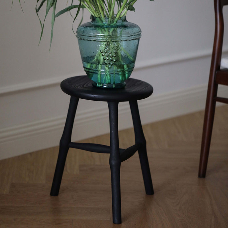 Tabouret rond traditionnel japonais en bois de frêne massif pour salon 