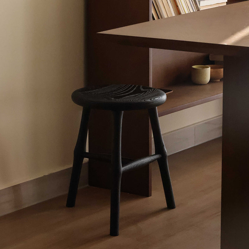 Tabouret rond traditionnel japonais en bois de frêne massif pour salon 
