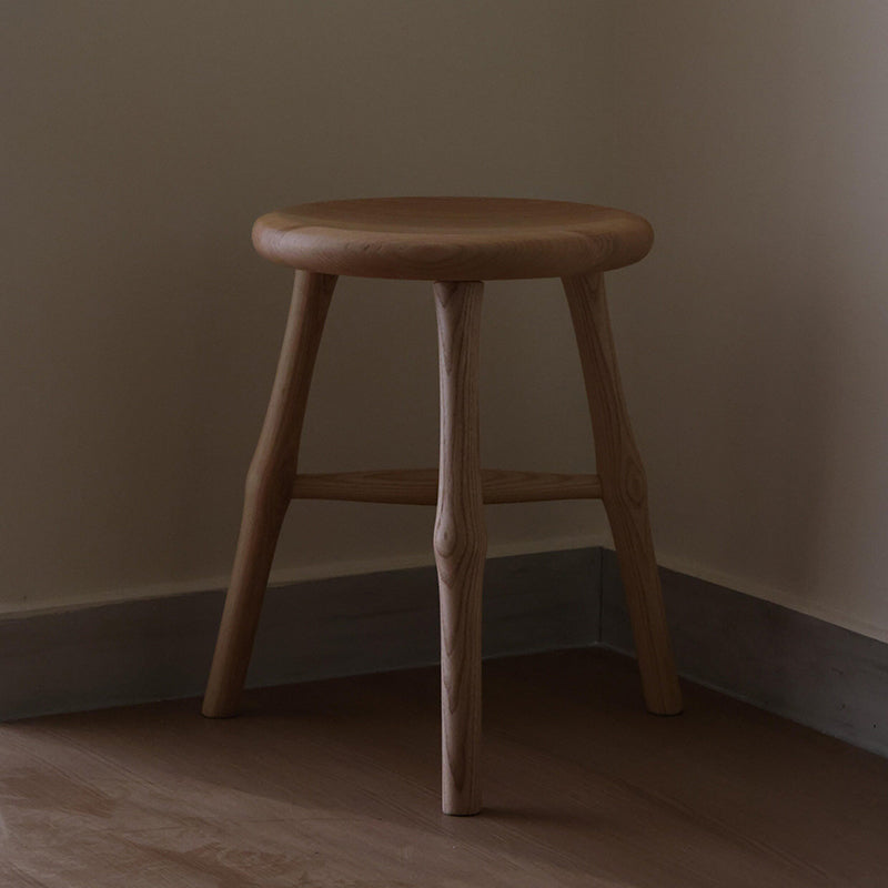 Tabouret rond traditionnel japonais en bois de frêne massif pour salon 