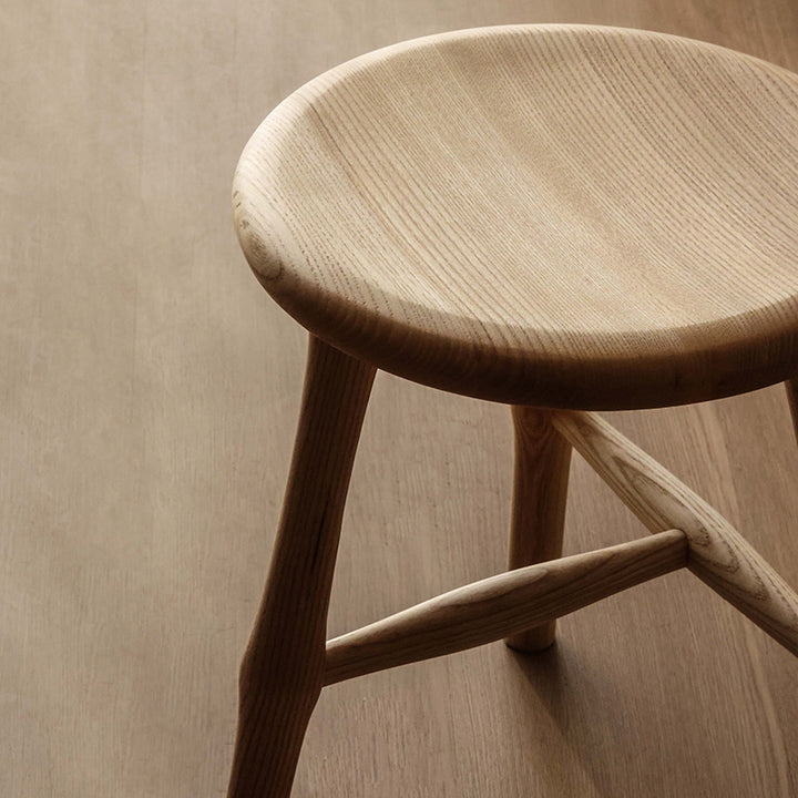 Tabouret rond traditionnel japonais en bois de frêne massif pour salon 