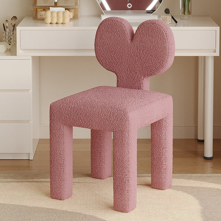 Taburete tocador contemporáneo y creativo con respaldo en forma de corazón, tapizado en tejido sherpa y terciopelo, con estructura de hierro, ideal para dormitorio 