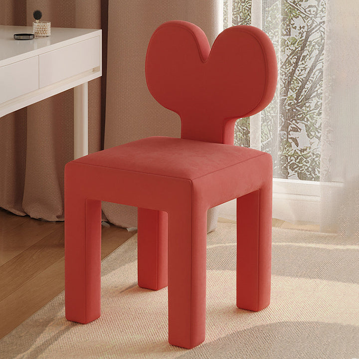 Taburete tocador contemporáneo y creativo con respaldo en forma de corazón, tapizado en tejido sherpa y terciopelo, con estructura de hierro, ideal para dormitorio 