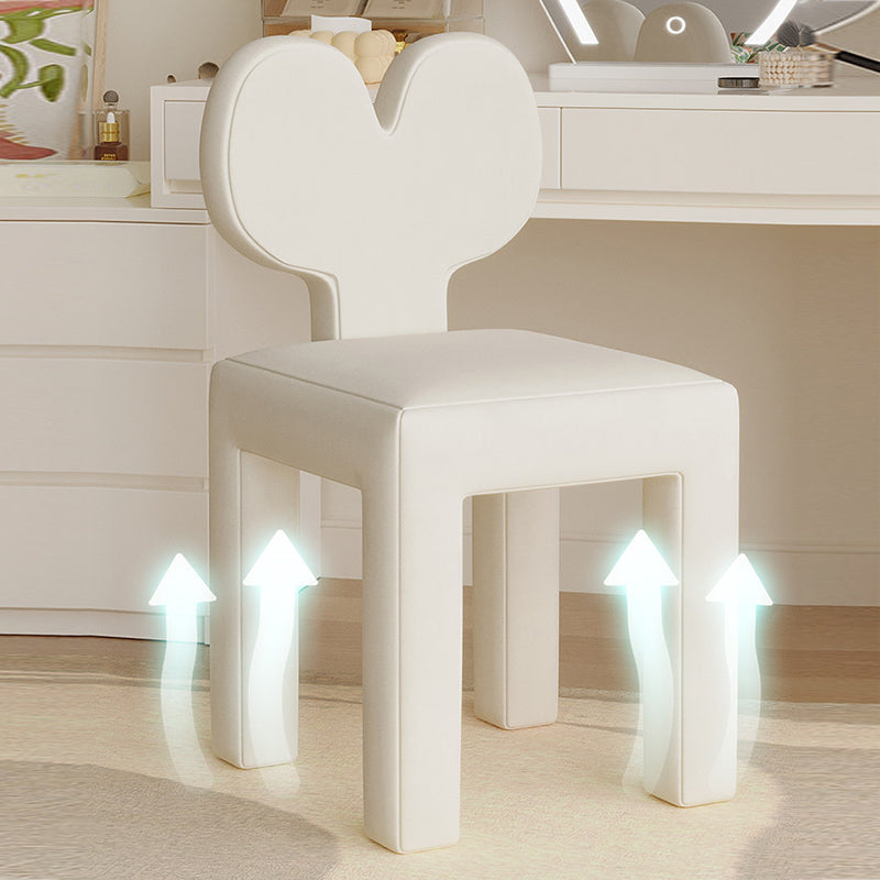 Taburete tocador contemporáneo y creativo con respaldo en forma de corazón, tapizado en tejido sherpa y terciopelo, con estructura de hierro, ideal para dormitorio 
