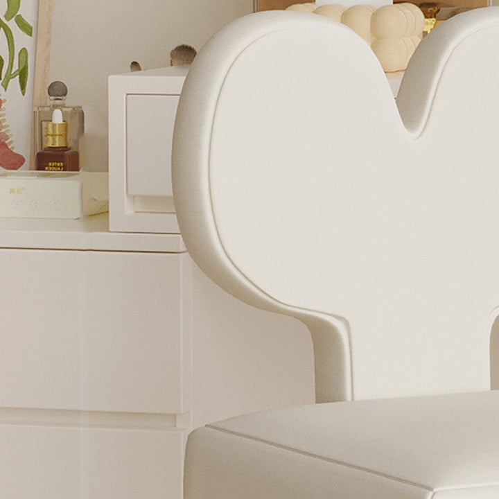 Taburete tocador contemporáneo y creativo con respaldo en forma de corazón, tapizado en tejido sherpa y terciopelo, con estructura de hierro, ideal para dormitorio 