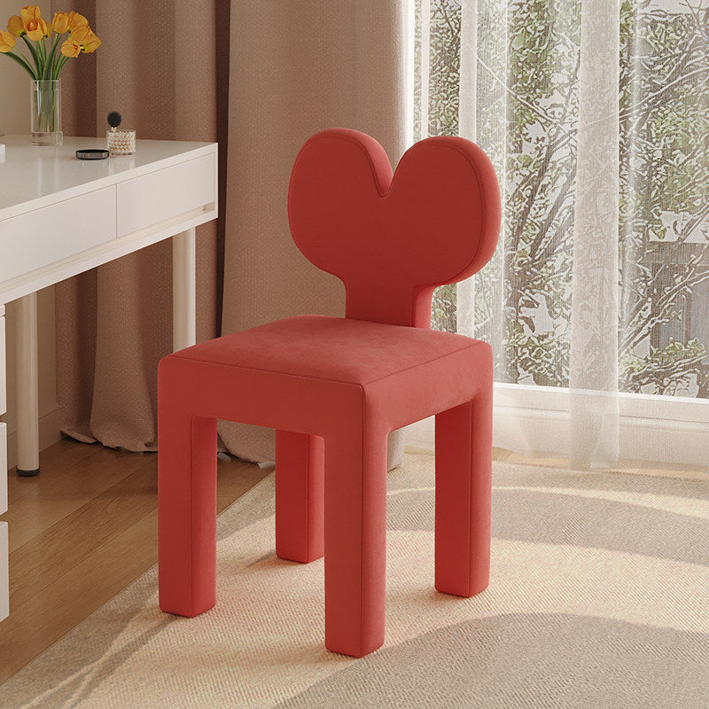 Taburete tocador contemporáneo y creativo con respaldo en forma de corazón, tapizado en tejido sherpa y terciopelo, con estructura de hierro, ideal para dormitorio 