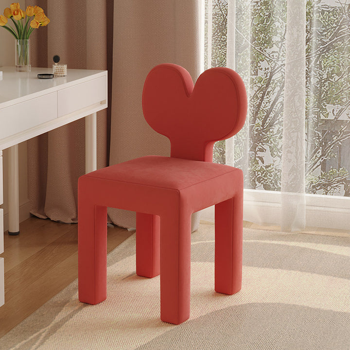 Taburete tocador contemporáneo y creativo con respaldo en forma de corazón, tapizado en tejido sherpa y terciopelo, con estructura de hierro, ideal para dormitorio 