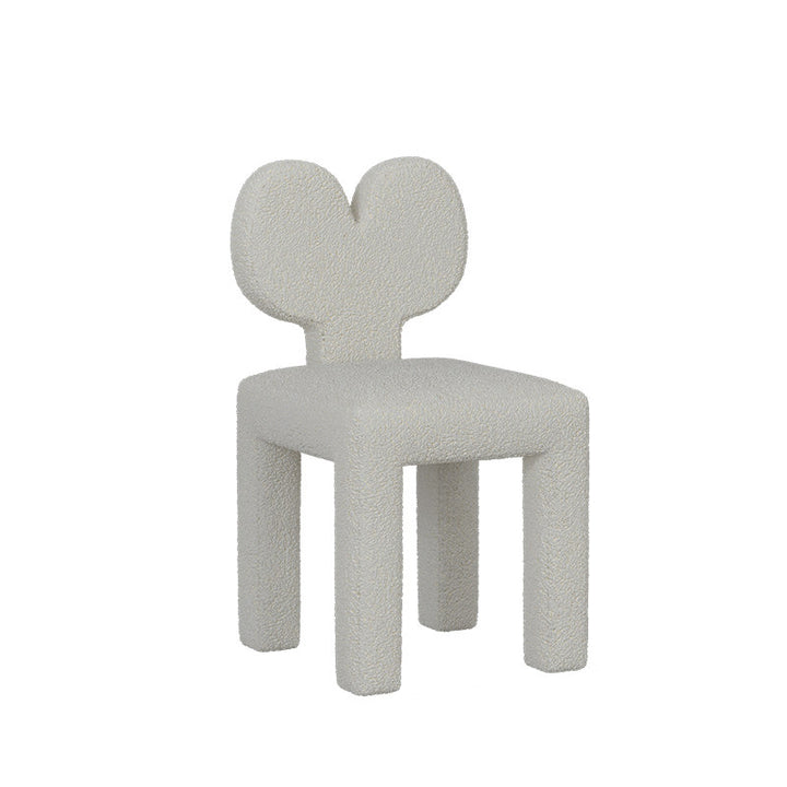 Taburete tocador contemporáneo y creativo con respaldo en forma de corazón, tapizado en tejido sherpa y terciopelo, con estructura de hierro, ideal para dormitorio 