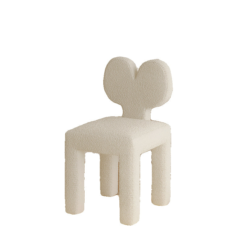 Taburete tocador contemporáneo y creativo con respaldo en forma de corazón, tapizado en tejido sherpa y terciopelo, con estructura de hierro, ideal para dormitorio 