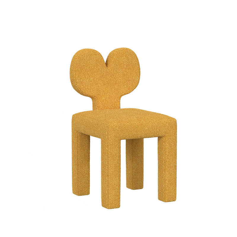 Taburete tocador contemporáneo y creativo con respaldo en forma de corazón, tapizado en tejido sherpa y terciopelo, con estructura de hierro, ideal para dormitorio 