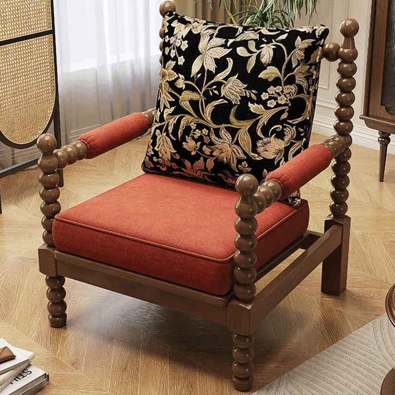 Silla de acento tradicional francesa de madera maciza con tapizado de tela de lino con respaldo y reposabrazos para sala de estar 