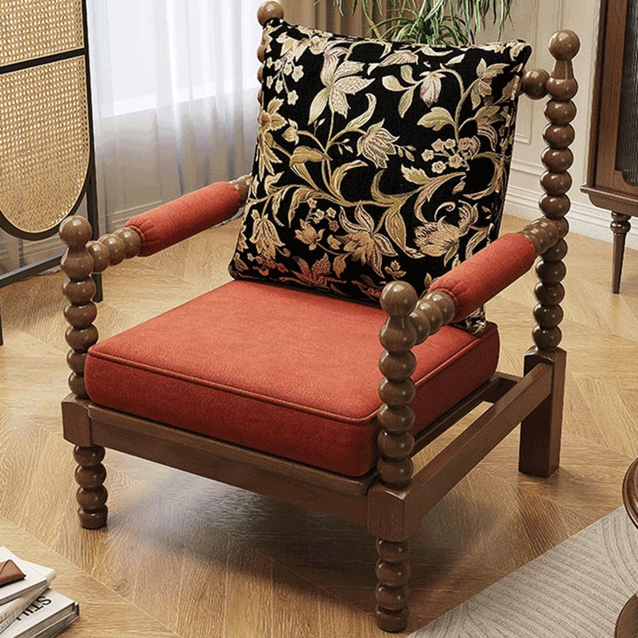 Silla de acento tradicional francesa de madera maciza con tapizado de tela de lino con respaldo y reposabrazos para sala de estar 