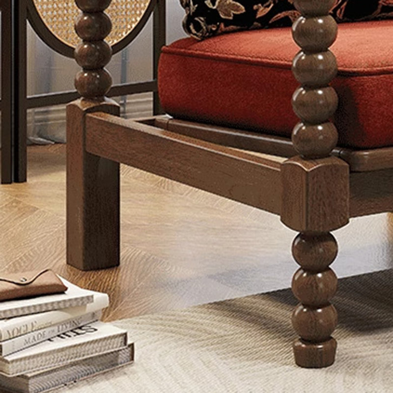 Silla de acento tradicional francesa de madera maciza con tapizado de tela de lino con respaldo y reposabrazos para sala de estar 