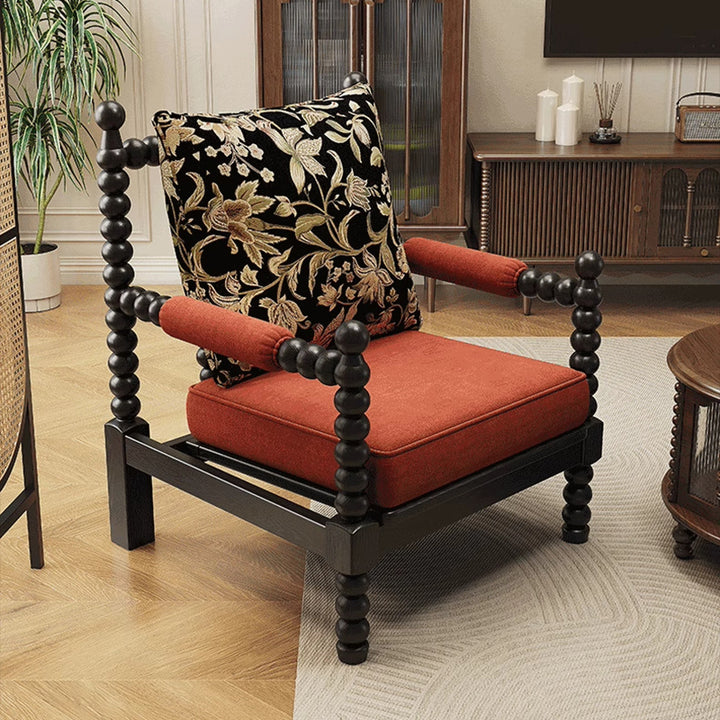 Chaise d’appoint traditionnelle française en bois massif recouverte de tissu en lin, avec dossier et accoudoirs, pour salon 