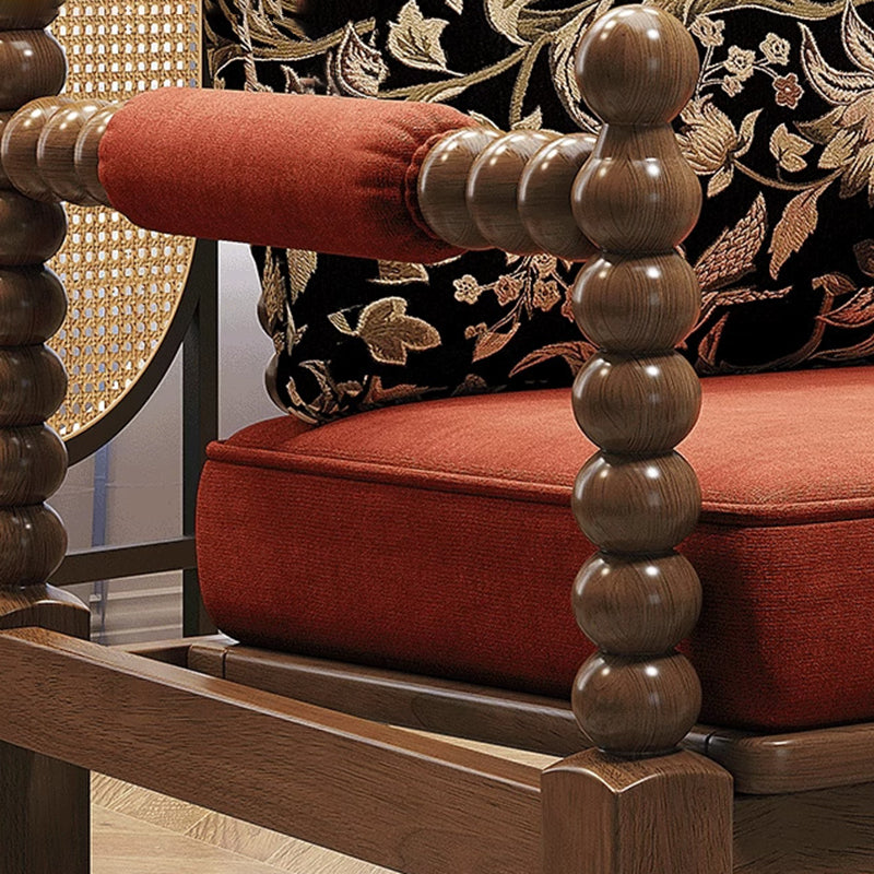 Silla de acento tradicional francesa de madera maciza con tapizado de tela de lino con respaldo y reposabrazos para sala de estar 
