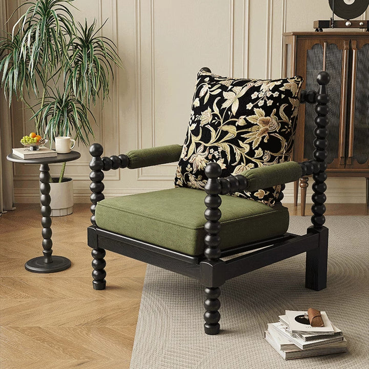 Silla de acento tradicional francesa de madera maciza con tapizado de tela de lino con respaldo y reposabrazos para sala de estar 