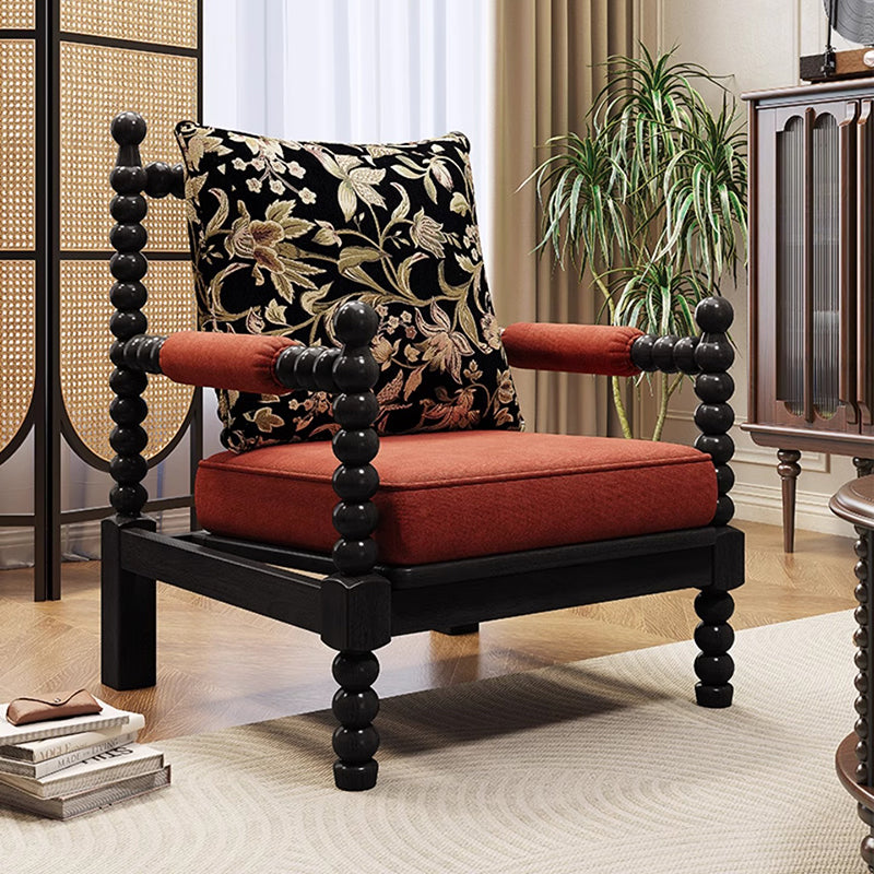 Silla de acento tradicional francesa de madera maciza con tapizado de tela de lino con respaldo y reposabrazos para sala de estar 