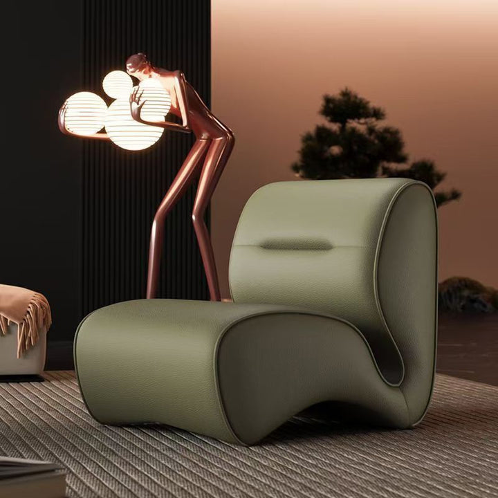 Canapé d'appoint arrondi moderne minimaliste en cuir effet griffures de chat et acier au carbone avec dossier pour salon et chambre 