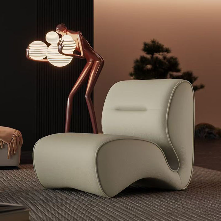 Canapé d'appoint arrondi moderne minimaliste en cuir effet griffures de chat et acier au carbone avec dossier pour salon et chambre 