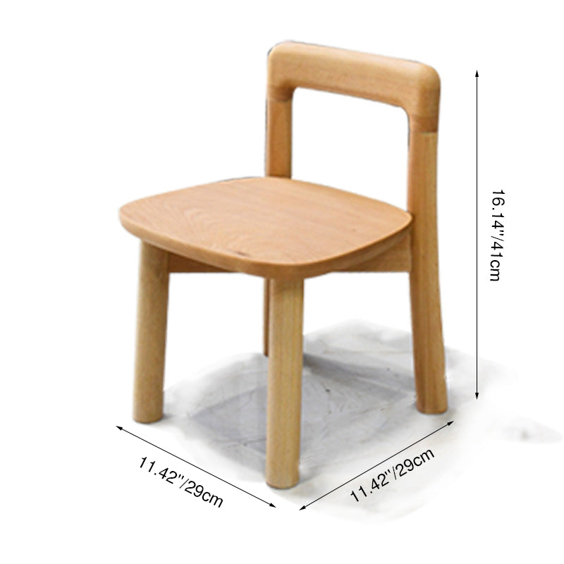 Modern Minimalist Solid Wood Rounded Corner Kids Chair With Backrest For Living Room, Dining Room &amp; Bedroom