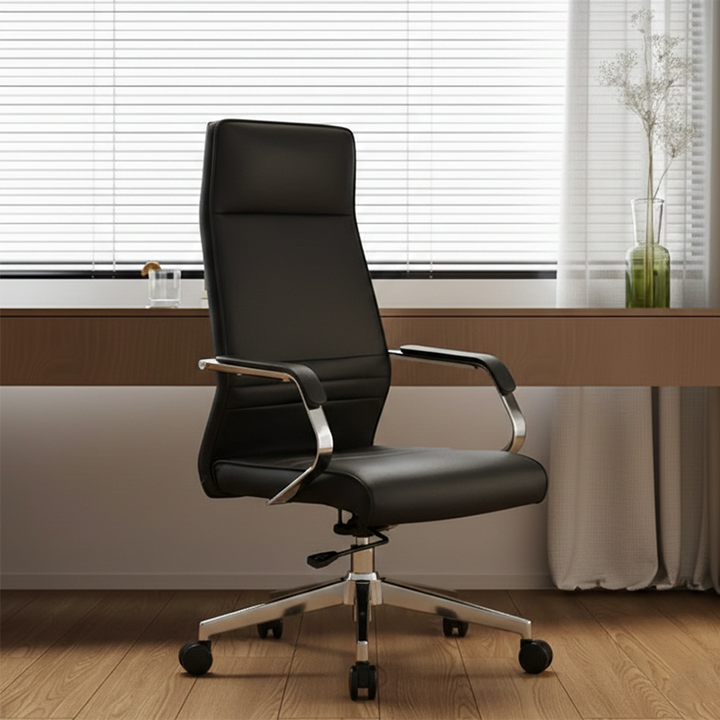 Modern Luxury Ergonomic Office Chair - Leather Executive Desk Chair Plywood & Metal Frame High-Density Foam With Wheels, Swivel, Adjustable Height & Reclining Function